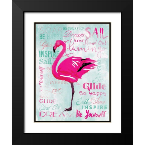 Sky Flamingo Black Modern Wood Framed Art Print with Double Matting by OnRei