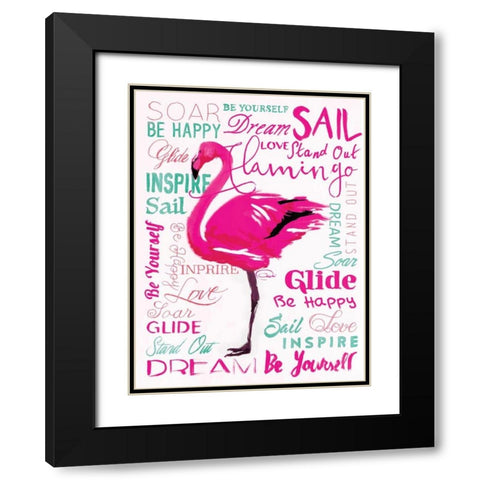 Wordy Flamingo Black Modern Wood Framed Art Print with Double Matting by OnRei