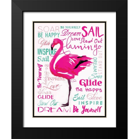 Wordy Flamingo Black Modern Wood Framed Art Print with Double Matting by OnRei