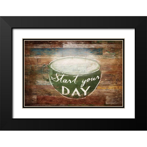 Start Your Day Black Modern Wood Framed Art Print with Double Matting by OnRei