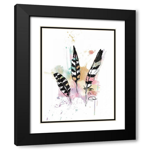 Calm Three Feathers Black Modern Wood Framed Art Print with Double Matting by OnRei