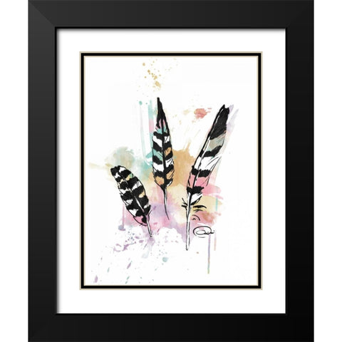 Calm Three Feathers Black Modern Wood Framed Art Print with Double Matting by OnRei