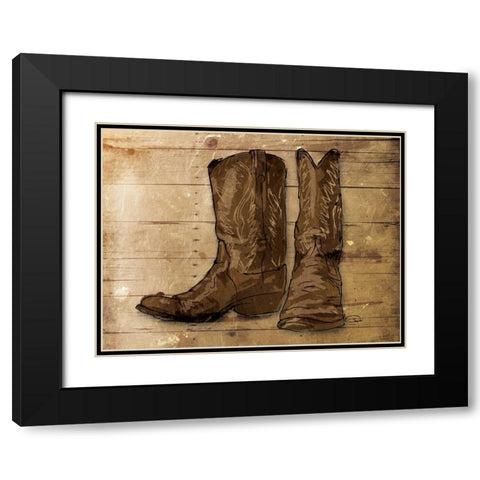 Sketched Boots Black Modern Wood Framed Art Print with Double Matting by OnRei