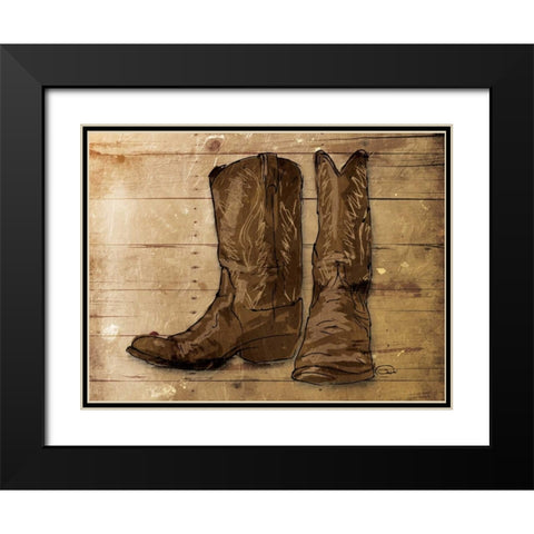 Sketched Boots Black Modern Wood Framed Art Print with Double Matting by OnRei