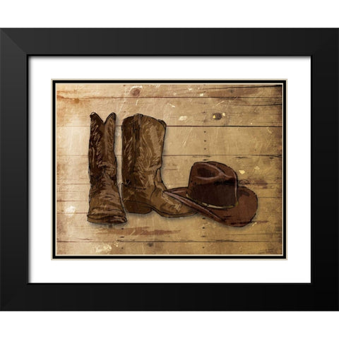 Sketched Hat And Boots Black Modern Wood Framed Art Print with Double Matting by OnRei