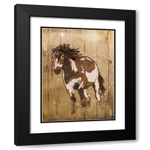 Running Horse Black Modern Wood Framed Art Print with Double Matting by OnRei