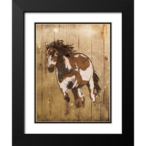 Running Horse Black Modern Wood Framed Art Print with Double Matting by OnRei