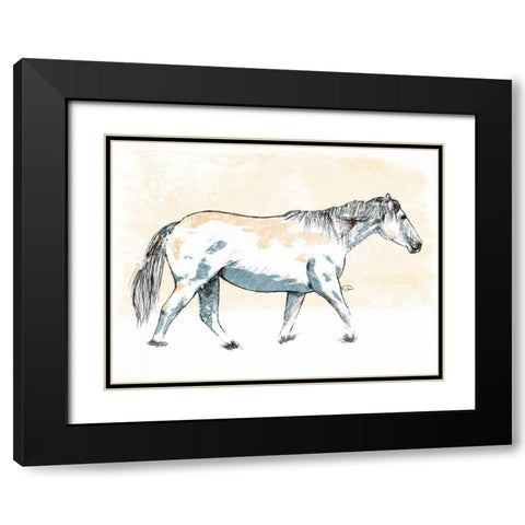 Walking Horse Blue Black Modern Wood Framed Art Print with Double Matting by OnRei