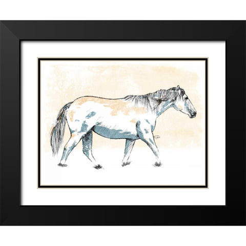 Walking Horse Blue Black Modern Wood Framed Art Print with Double Matting by OnRei