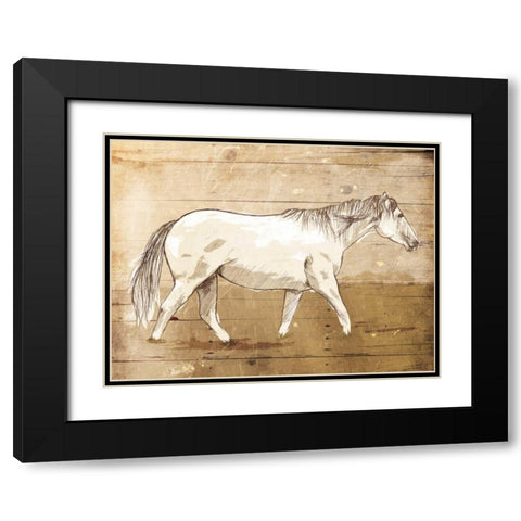 Walking Horse Black Modern Wood Framed Art Print with Double Matting by OnRei