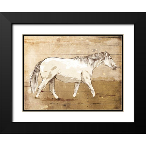 Walking Horse Black Modern Wood Framed Art Print with Double Matting by OnRei