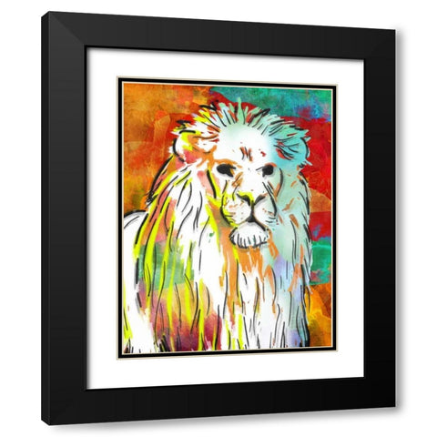 Vibrant Lion Black Modern Wood Framed Art Print with Double Matting by OnRei