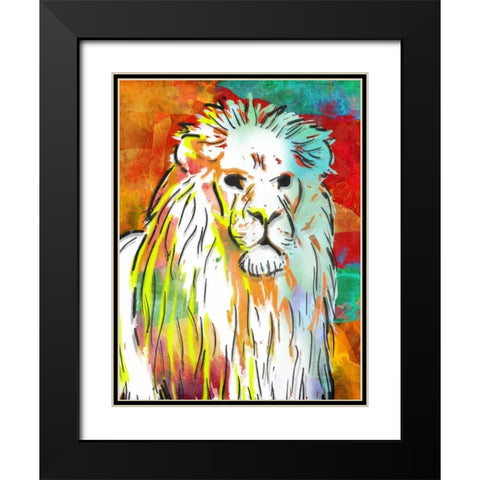 Vibrant Lion Black Modern Wood Framed Art Print with Double Matting by OnRei