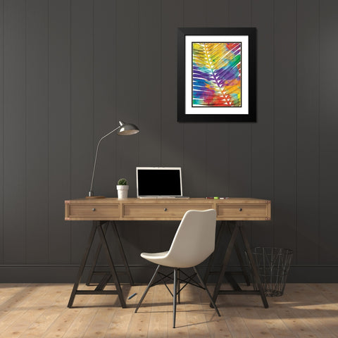 Watercolorful Palms Black Modern Wood Framed Art Print with Double Matting by OnRei