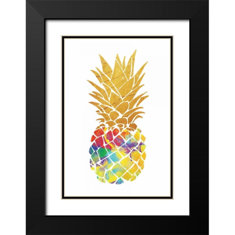 Gold Leaf Pineapple Black Modern Wood Framed Art Print with Double Matting by OnRei