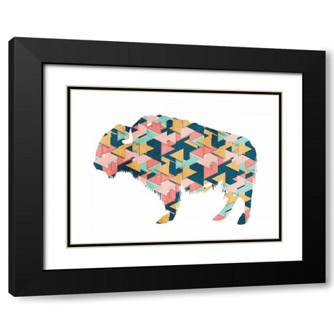 Layered Bull Triangles Black Modern Wood Framed Art Print with Double Matting by OnRei