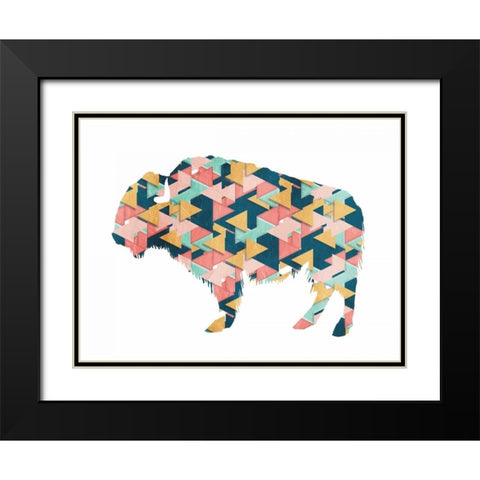 Layered Bull Triangles Black Modern Wood Framed Art Print with Double Matting by OnRei