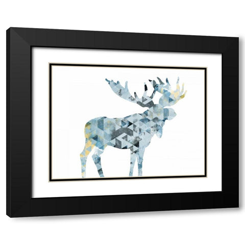 Blue Moose Triangles Black Modern Wood Framed Art Print with Double Matting by OnRei