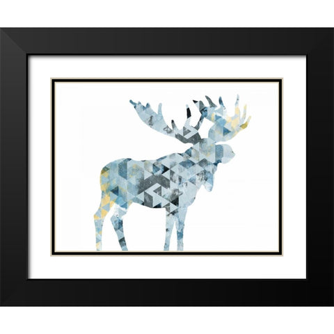 Blue Moose Triangles Black Modern Wood Framed Art Print with Double Matting by OnRei