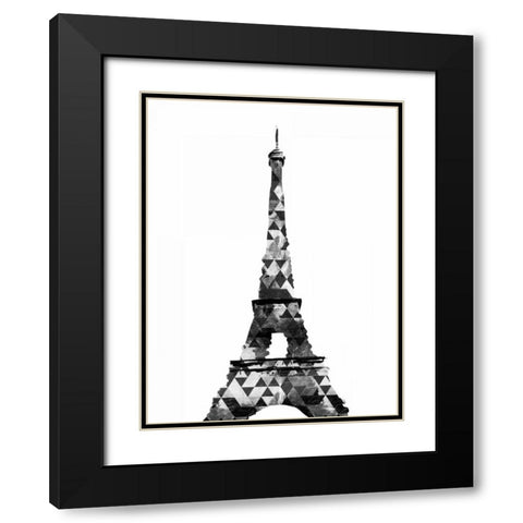 Grey Eiffel Triangles Black Modern Wood Framed Art Print with Double Matting by OnRei