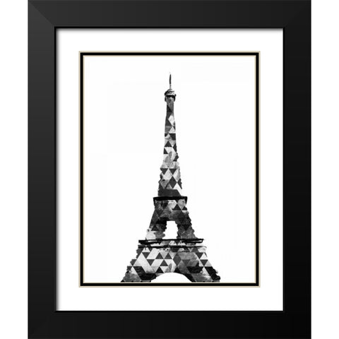 Grey Eiffel Triangles Black Modern Wood Framed Art Print with Double Matting by OnRei