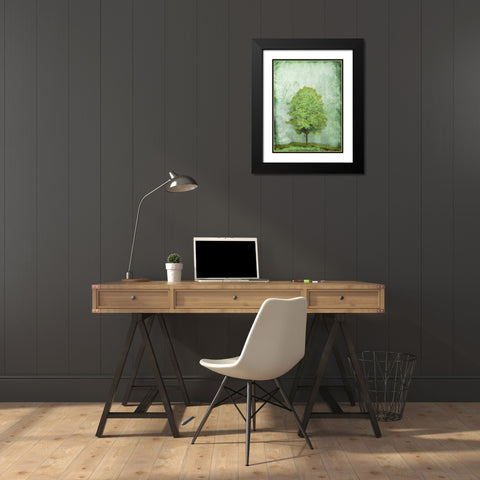 Green Tree Black Modern Wood Framed Art Print with Double Matting by OnRei