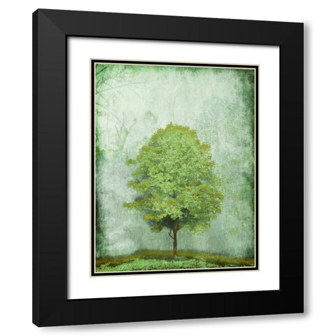 Green Tree Black Modern Wood Framed Art Print with Double Matting by OnRei