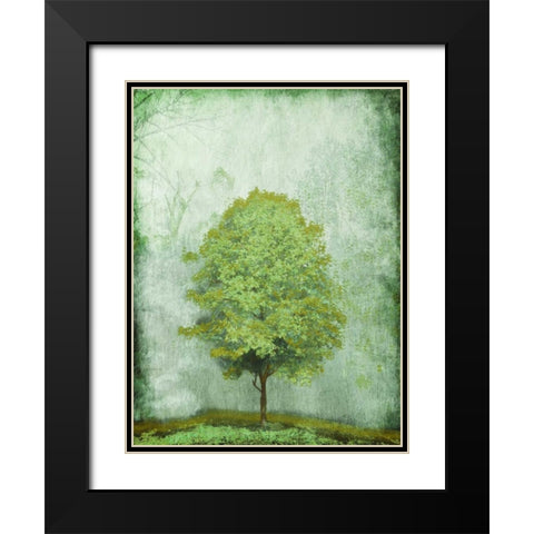 Green Tree Black Modern Wood Framed Art Print with Double Matting by OnRei