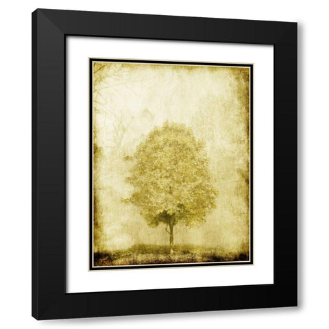 Golden Tree Black Modern Wood Framed Art Print with Double Matting by OnRei