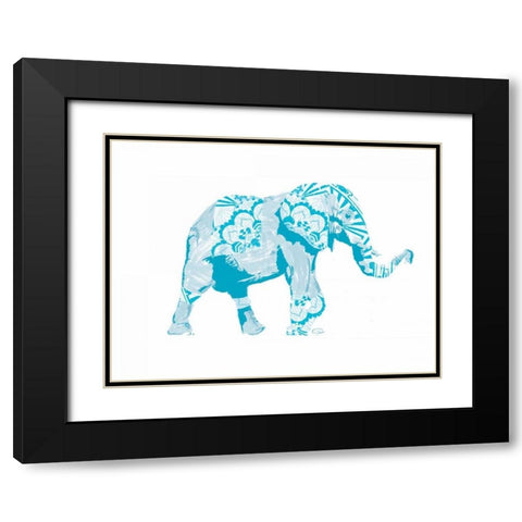 Blue Mandala Elephant Black Modern Wood Framed Art Print with Double Matting by OnRei