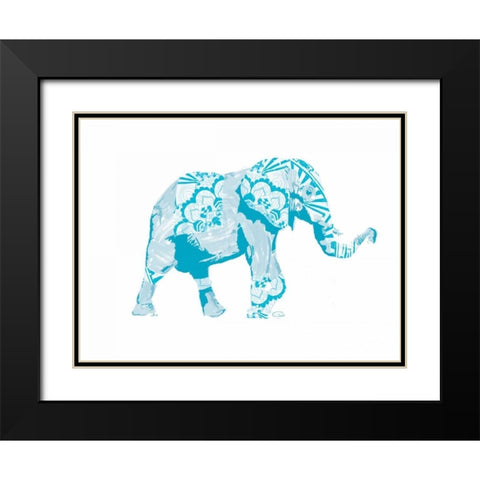 Blue Mandala Elephant Black Modern Wood Framed Art Print with Double Matting by OnRei