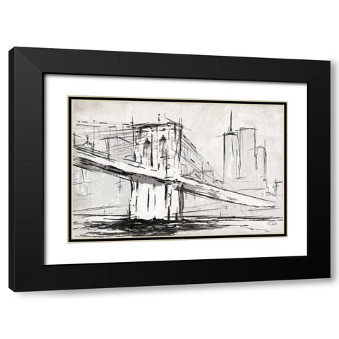 Brooklyn Sketch Black Modern Wood Framed Art Print with Double Matting by OnRei