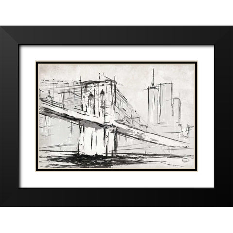 Brooklyn Sketch Black Modern Wood Framed Art Print with Double Matting by OnRei