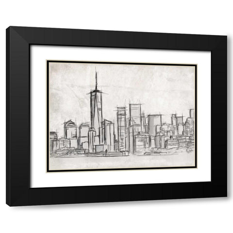 NY Skyline Black Modern Wood Framed Art Print with Double Matting by OnRei