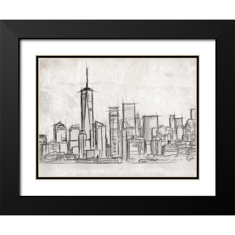 NY Skyline Black Modern Wood Framed Art Print with Double Matting by OnRei