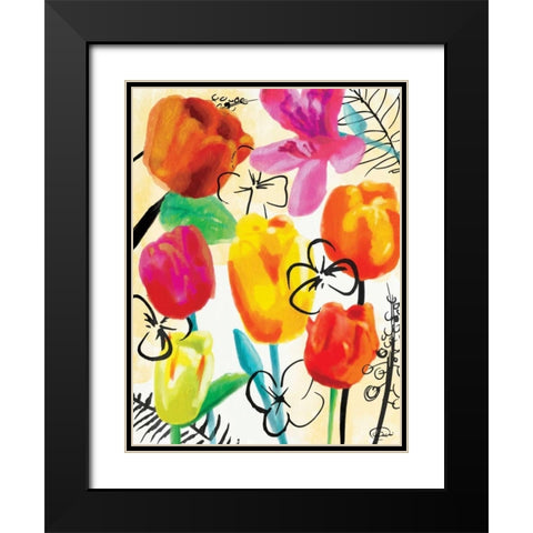 Floral Water Ink Black Modern Wood Framed Art Print with Double Matting by OnRei