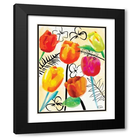 Floral Water Ink Mate Black Modern Wood Framed Art Print with Double Matting by OnRei