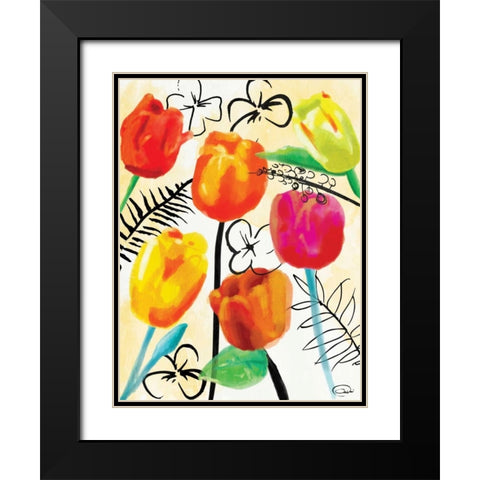 Floral Water Ink Mate Black Modern Wood Framed Art Print with Double Matting by OnRei