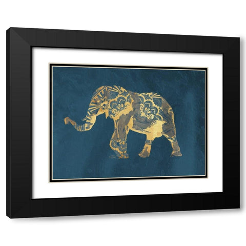 Navy Gold Elephant Black Modern Wood Framed Art Print with Double Matting by OnRei