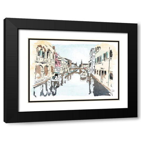 Venice In Ink Black Modern Wood Framed Art Print with Double Matting by OnRei