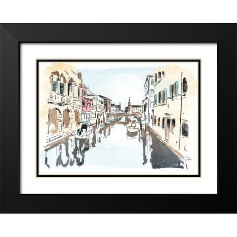 Venice In Ink Black Modern Wood Framed Art Print with Double Matting by OnRei