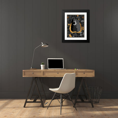 Dark Gold Triangular Bear Black Modern Wood Framed Art Print with Double Matting by OnRei