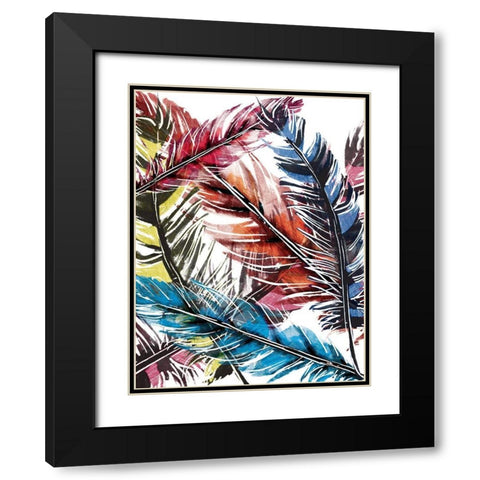 Feather Mix Black Modern Wood Framed Art Print with Double Matting by OnRei