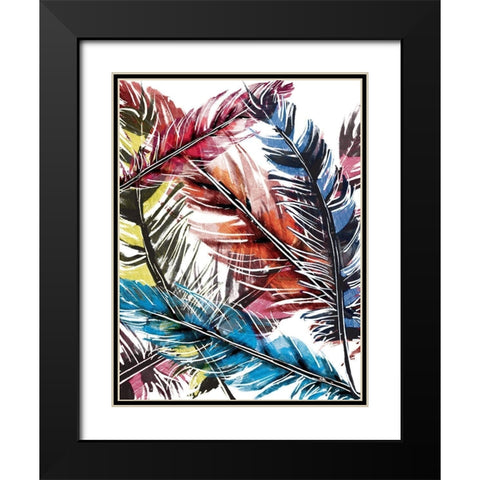 Feather Mix Black Modern Wood Framed Art Print with Double Matting by OnRei