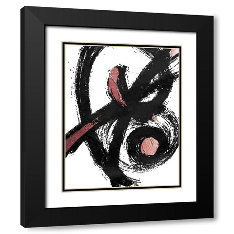 Jaidens Swirl Rose Black Modern Wood Framed Art Print with Double Matting by OnRei