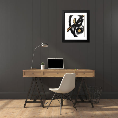 Jaidens Swirl Black Modern Wood Framed Art Print with Double Matting by OnRei