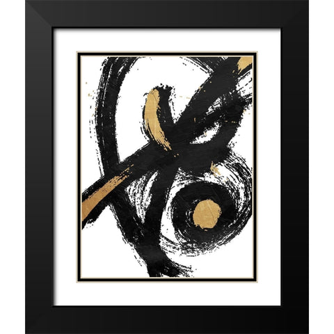 Jaidens Swirl Black Modern Wood Framed Art Print with Double Matting by OnRei