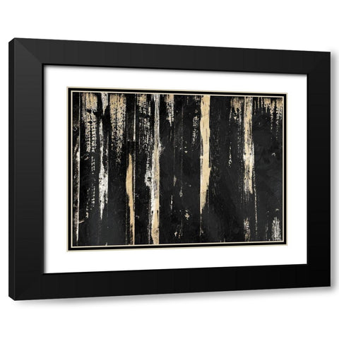 Gold Streaks Black Modern Wood Framed Art Print with Double Matting by OnRei