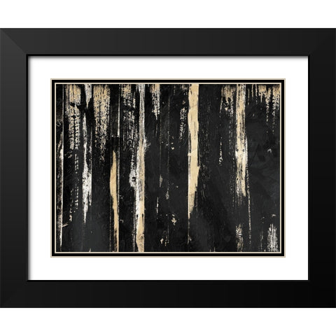 Gold Streaks Black Modern Wood Framed Art Print with Double Matting by OnRei