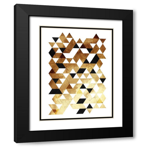 Golden Triangles Black Modern Wood Framed Art Print with Double Matting by OnRei